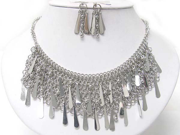 Metal ring and bar drop bib style necklace  earring set