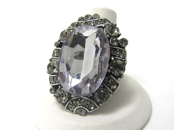 Facet oval stone crystal deco oval metal stretch ring