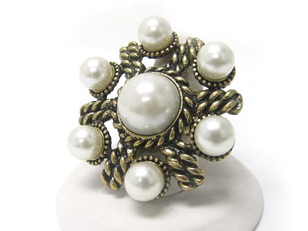 Pearl deco antique metal round stretch ring