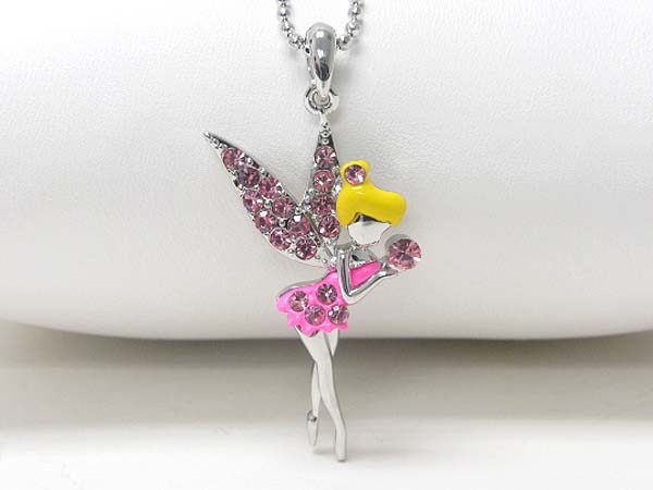 Made in korea whitegold plating crystal stud fairy pendant necklace