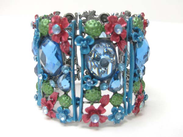 Enamel art work flower flexible bangle?