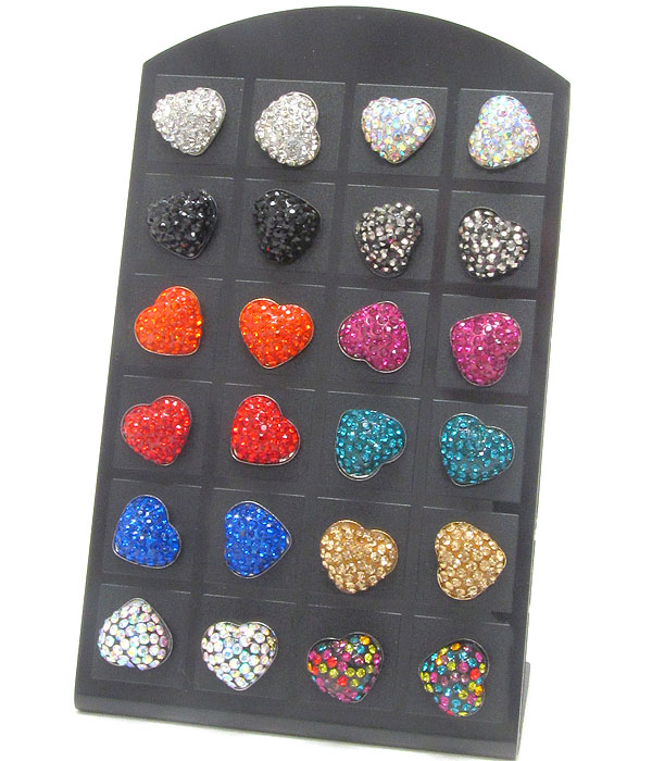 12 pair crystal mixed color heart earring dozen set (it comes with display) mens jewelry