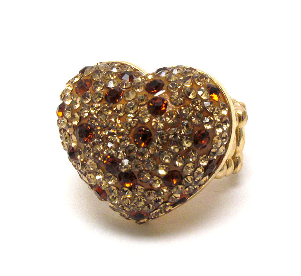 Crystal stud puffy heart stretch ring