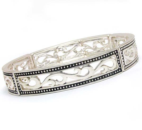 Metal filigree designer pattern stretch bracelet