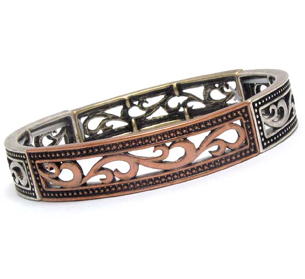 Metal filigree designer pattern stretch bracelet