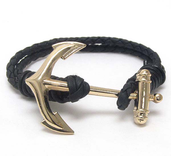 Metal anchor and leatherette band bracelet