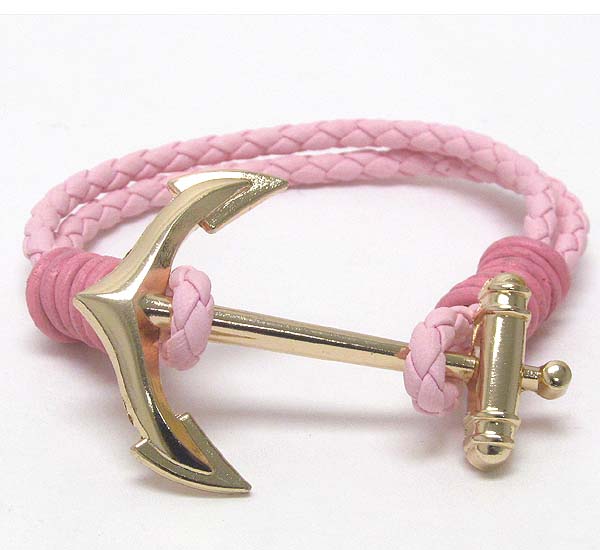 Metal anchor and leatherette band bracelet