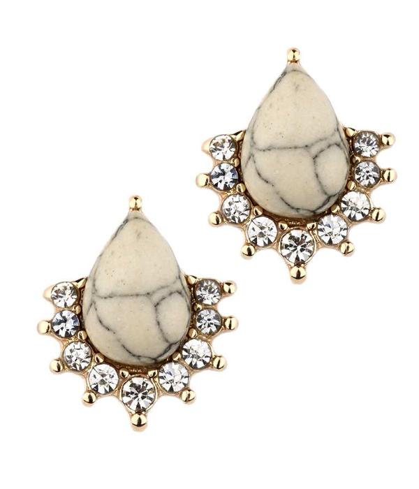 Teardrop stone and crystal stud earring