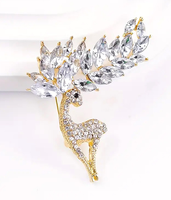 Crystal deer leaf brooch pin