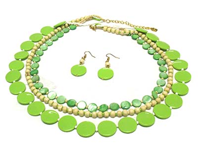 Multi strands acrylic round disk and bead necklace and earring set