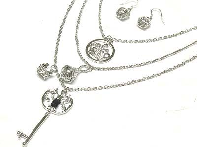 Crystal deco multi pendant and layer necklace and earring set