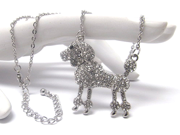 Crystal poodle doggy pendant necklace