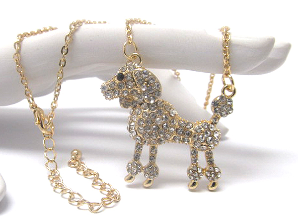 Crystal poodle doggy pendant necklace