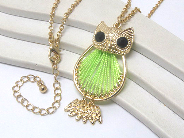 Braided thread on metal crystal eyes owl drop chain necklace