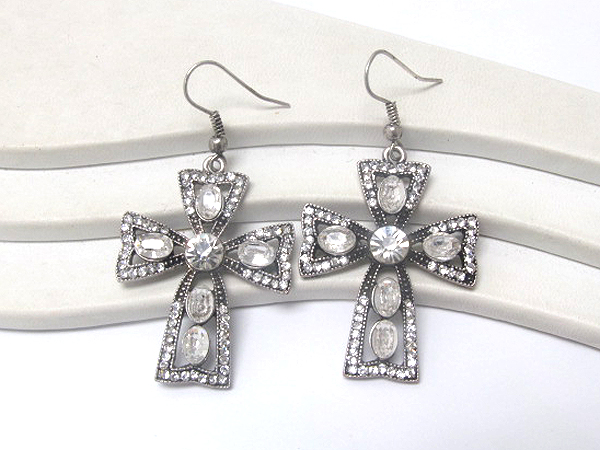 Multi round crystal stud cross earring