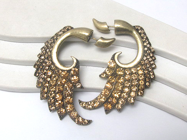 Crystal burnish metal dual wing drop earring