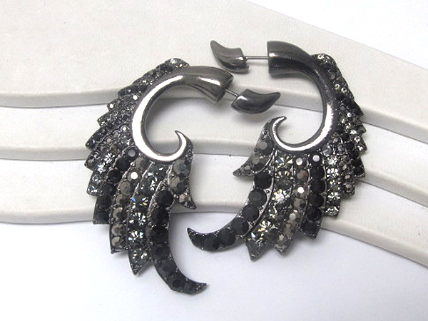 Crystal burnish metal dual wing drop earring