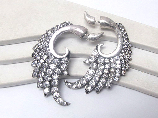 Crystal burnish metal dual wing drop earring