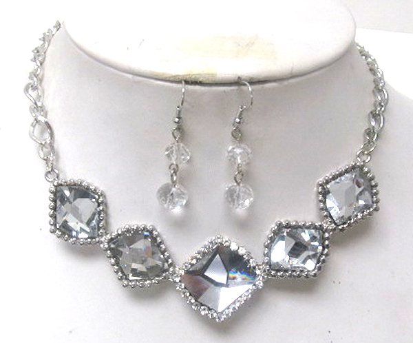 Five mulit size crystal stone drop chain necklce earring set