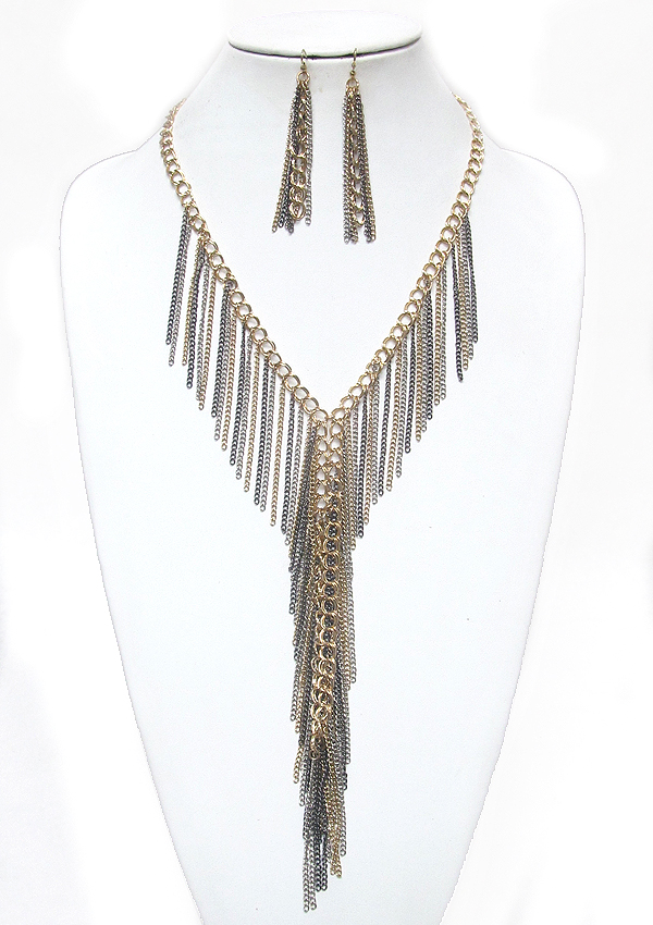 Bold chain with thin tassel necklace set