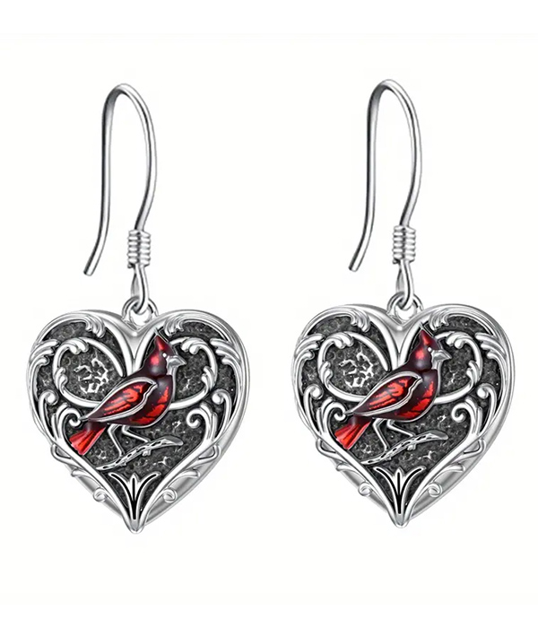 Retro cardinal heart earring