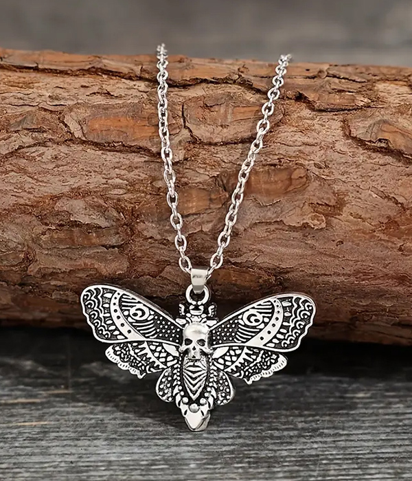 Butterfly skull pendant necklace