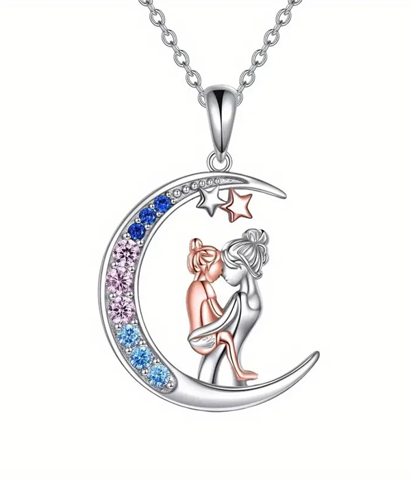 Mom and daughter moon pendant necklace