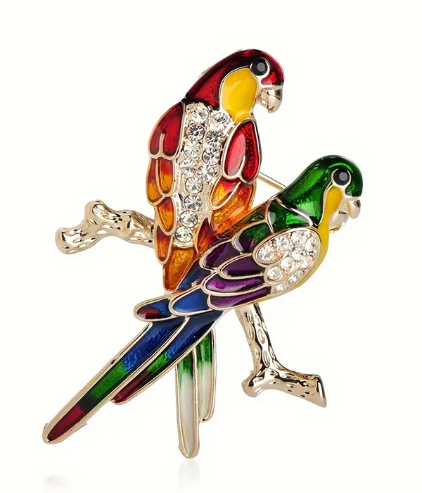 Double parrot brooch