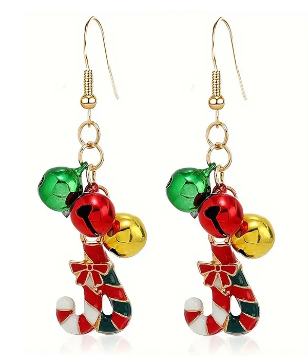 Christmas theme candycane bell earring