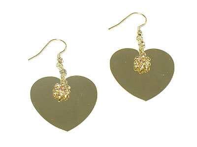 Flat heart with crystal flower dangling earring