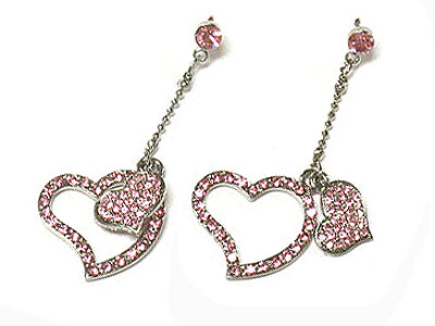 Crystal dangling double heart earring