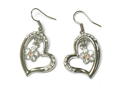 Crysatl dangling flower in heart earring