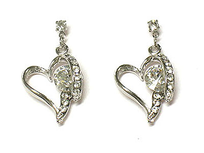 Made in korea whitegold plating crystal heart earring