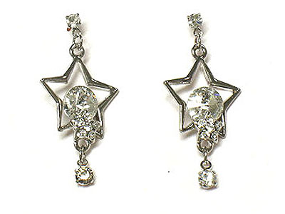 Made in korea whitegold plating crystal star earring