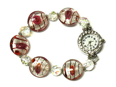 Crystal face and glass and acrylic bead stretch watch