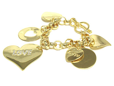 Multi heart and crystal toggle bracelet