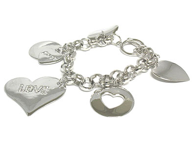 Multi heart and crystal toggle bracelet