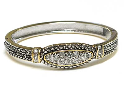 Crystal deco two tone metal hinge bangle