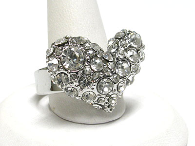 Crystal bubble heart adjustable size ring