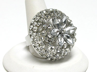 Crystal bubble flower accent adjustable size ring