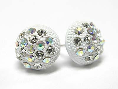 Crystal stud enamel metal puffy round earring