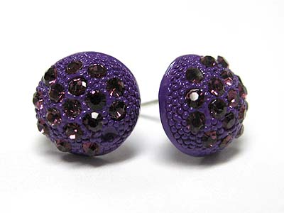 Crystal stud enamel metal puffy round earring