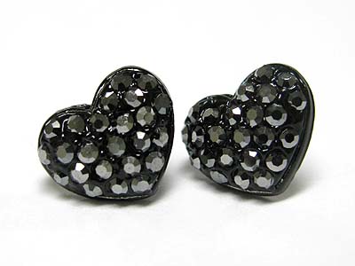 Crystal stud enamel metal puffy heart earring