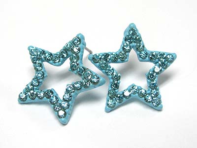 Crystal stud enamel metal open star earring