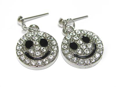 Crystal stud smile face earring