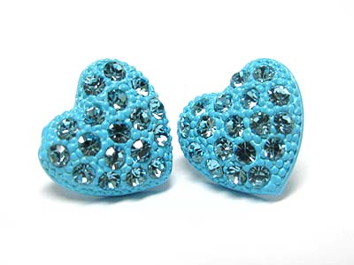 Crystal stud enamel metal puffy heart earring