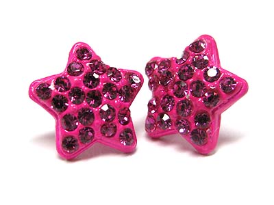 Crystal stud enamel metal puffy star earring