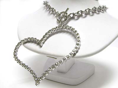 Crystal large heart pendant long necklace