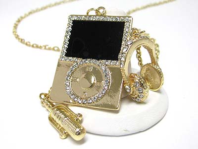 Music theme mp3 player microphone and headset pendant long necklace