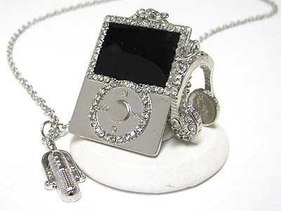 Music theme mp3 player microphone and headset pendant long necklace